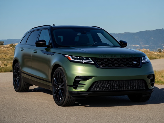 Un range rover velar de 2018 couleur vert sombre mat