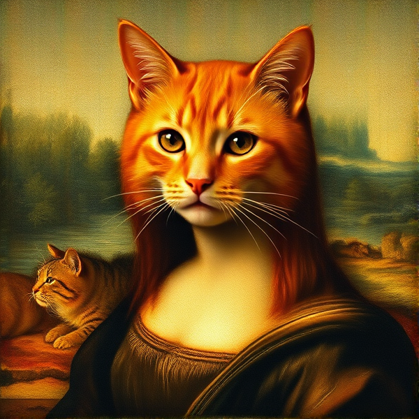 Picture of the Mona Lisa but as an orange cat