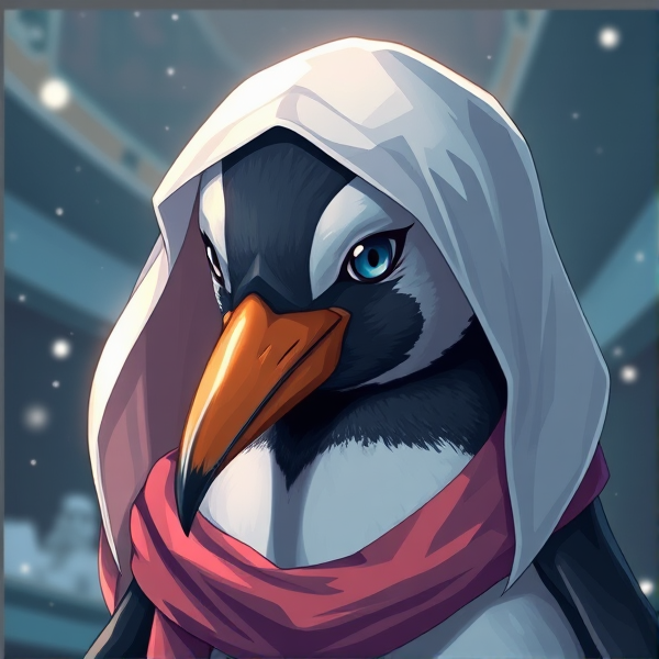 Pingouin avec un voile sur la tête