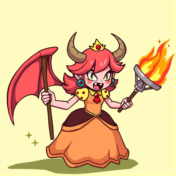 Princesse peach demon Avec une fourche qui fait peur