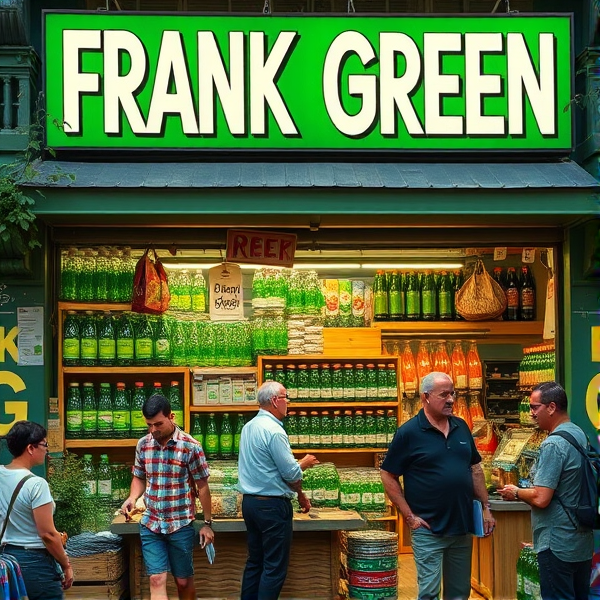 Frank green store with lots of Frank green water bottles and customers