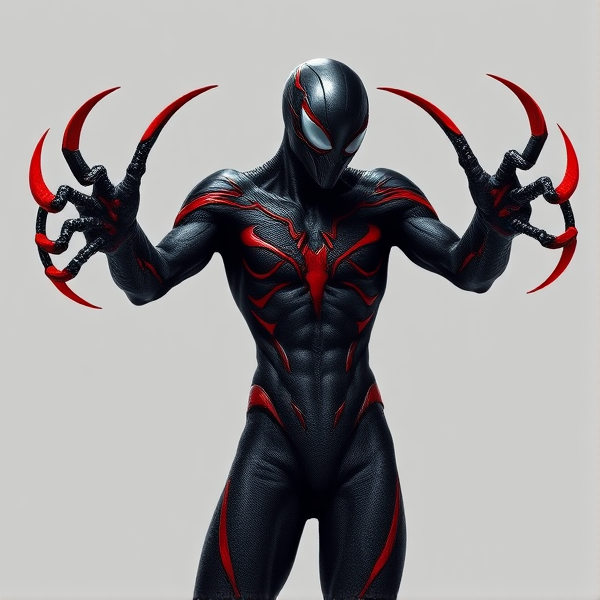 Créer une image d'un symbiote noir et rouge avec une lame rouge sur les bras