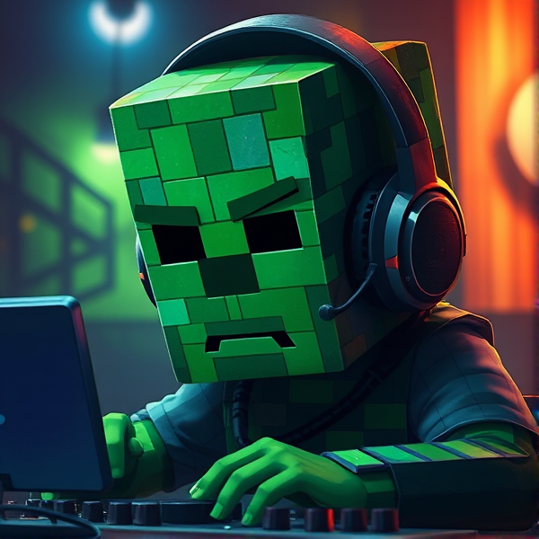 A minecraft creeper with headphones and is at a DJ