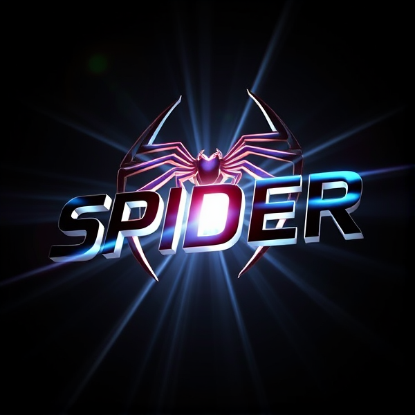 Create a visually arresting 3D logo for “SPIDER" that exudes ultra-modern, sleek design elements with bold sans-serif typography which dynamically bursts forth from a pitch-black background. Infuse the artwork with electrifying light beams inspired by the Capcut app icon's luminosity, casting profound shadows and creating striking highlights across the logo's contours. Incorporate a fusion of cutting-edge curves, crisp edges, and fluid lines to convey both rapidity and elegance. The logo should be enveloped in a metallic skin exhibiting a lustrous, mirror-like finish to dramatically bounce off light, imbuing it with an essence of vigorous motion. Draw upon Pixar's hallmark of incisive imagery and pronounced geometric shapes, injecting the tableau with a lively color spectrum and polished surfaces for additional depth. Utilize rendering techniques paralleling Unreal Engine's hyper-realism and Octane Renderer's ray tracing capabilities to achieve mesmerizing reflections, alongside V-Ray's sophisticated lighting effects to accentuate the mood. Strive for an overwhelmingly surreal visual spectacle that flirts with sci-fi elements, deliberately exaggerating every aspect for maximal impact. This creation ought to be perceived as audaciously lavish, overtly eschewing any inclination towards subtlety or minimalism.