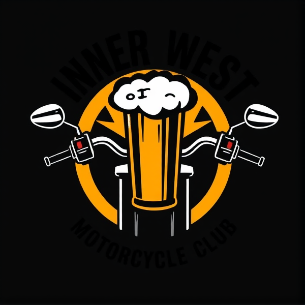 Motorcycle club logo for a club called Inner West Motorcycle Club incorporate a beer and handlebars