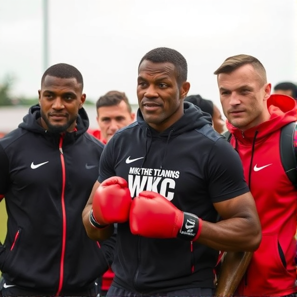 Macron avec les autres membres de Nike Tyson 
craie