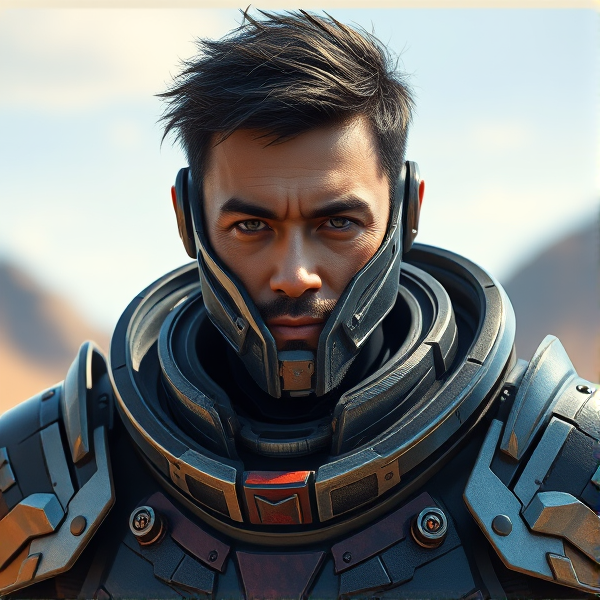 A man in futuristic metal armor