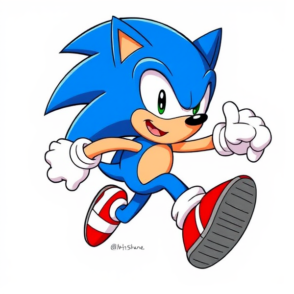 Detailed illustration of Sonic the Hedgehog in his iconic running pose