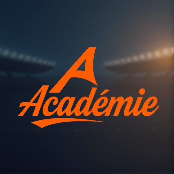 Conception d'un logo pour une équipe de football de l'académie, incluant le mot 'Académie' en italique, dominante couleur orange, style dynamique et moderne.Le nom est tilt académie
