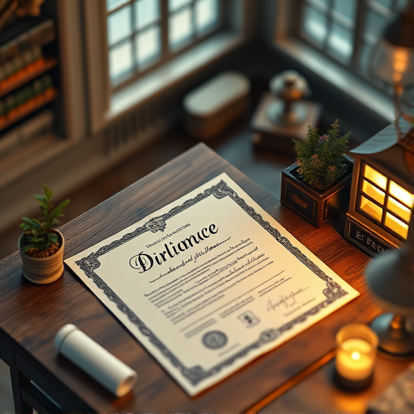 Diplôme écrit en français posé sur une table