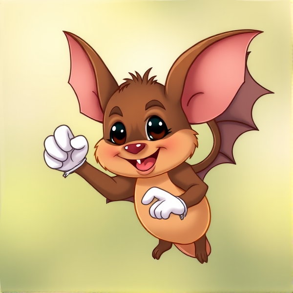 Cartoon brown bat with white gloves