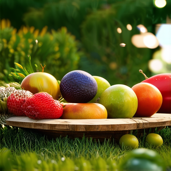 Jardin luxuriant avec fruits et légumes entouré d'une clôture en bois