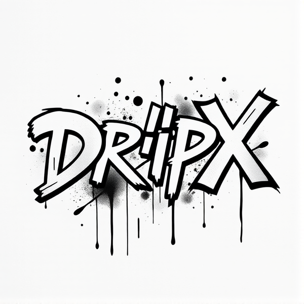 Write Dr!pX as a  and make it black-and-white and  with spray paint graffiti logo