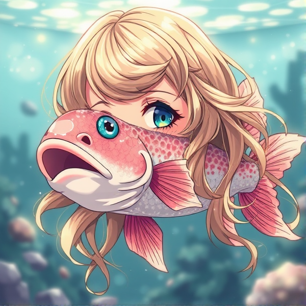 Taylor swift as a fish , anime art stile
