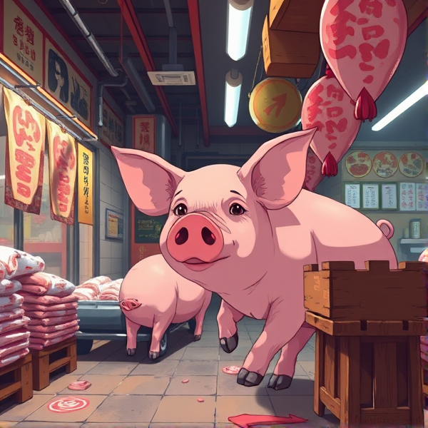 Un cochon bouché a la boucherie