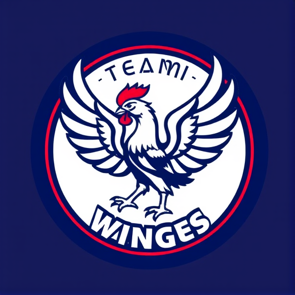 Logo rond d'un club de football appelé team wings avec des ailes de poulet dans le logo