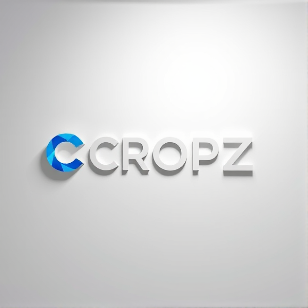 Design a 3D logo that exudes a sleek, modern aesthetic, with the brand name "CROPZ" displayed prominently in the center. The font should be a bold, simplistic sans-serif typeface. Incorporate the CapCut app icon creatively within the letter "O" or blend it subtly with another letter to ensure it enhances but does not overpower the main brand name. The design must embody professionalism and minimalism, adopting a color palette that reflects contemporary tastes with clean whites, elegant cool grays, and a touch of electric blue or green for added vibrancy and modern appeal. Aim for a composition that radiates innovation and sophistication with ample negative space to accentuate its minimalist allure. The image should appear cutting-edge and versatile for use on various digital and print mediums.