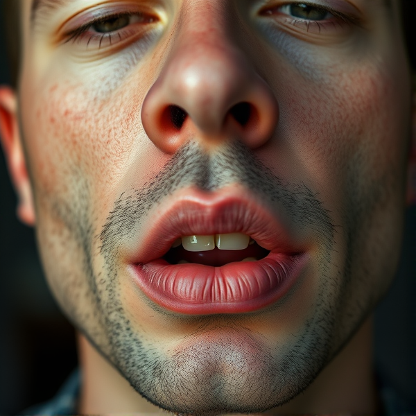 a man who has big lips and a closed mouth