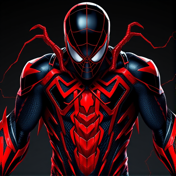 Créer une image d'un symbiote noir et rouge avec des bras de spiderman 2099