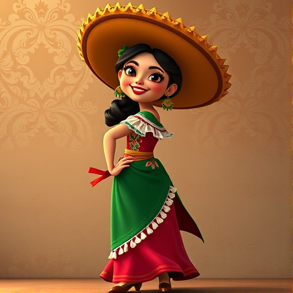 Muñeca con vestido de la bandera Mexicana animado Pixar