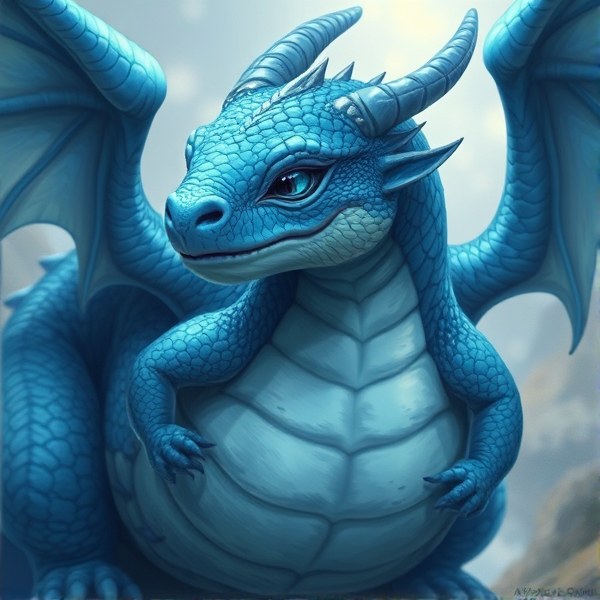 A fat, round belly, blue baby dragon
