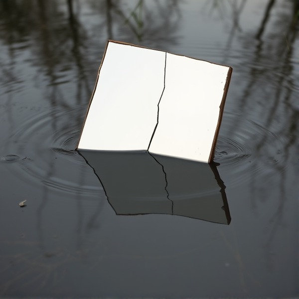 A broken mirror standing in water
