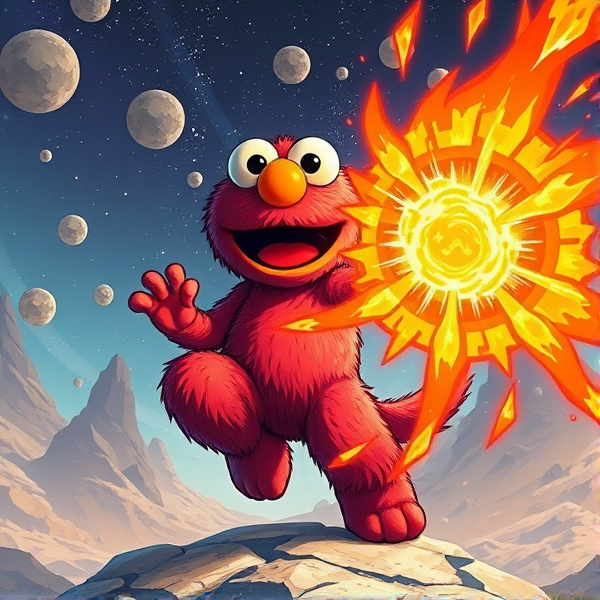 Elmo using Kamehameha in a dragon ballz universe