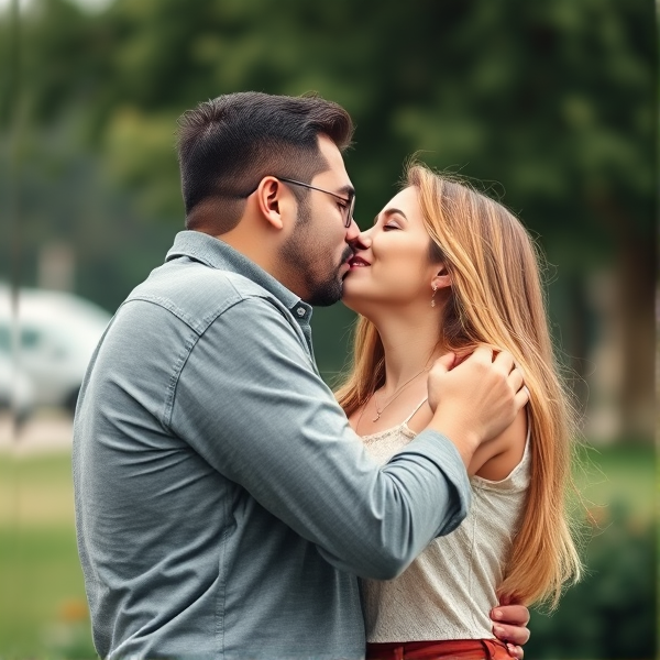 Man and woman kissing.