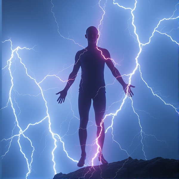 Human figure made out of lightning bolts