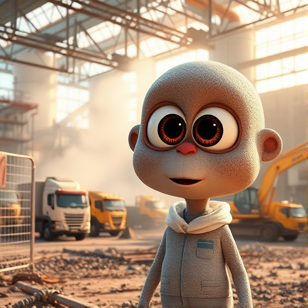 Industrial asbestos abatement site with airborne fiber monitoring pumps in place, active decontamination zone enclosed by temporary fencing. Photo depicts trucks, excavators at work, and an asbestos assessor supervising amidst demolition activities.