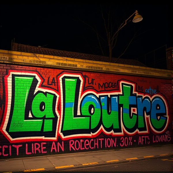 un grand graffiti ecrit « La Loutre » vert et bleu