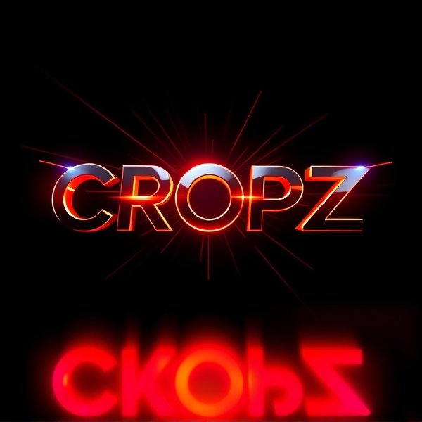 Create a visually arresting 3D logo for "CROPZ" that exudes ultra-modern, sleek design elements with bold sans-serif typography which dynamically bursts forth from a pitch-black background. Infuse the artwork with electrifying light beams inspired by the Capcut app icon's luminosity, casting profound shadows and creating striking highlights across the logo's contours. Incorporate a fusion of cutting-edge curves, crisp edges, and fluid lines to convey both rapidity and elegance. The logo should be enveloped in a metallic skin exhibiting a lustrous, mirror-like finish to dramatically bounce off light, imbuing it with an essence of vigorous motion.

Draw upon Pixar's hallmark of incisive imagery and pronounced geometric shapes, injecting the tableau with a lively color spectrum and polished surfaces for additional depth. Utilize rendering techniques paralleling Unreal Engine's hyper-realism and Octane Renderer's ray tracing capabilities to achieve mesmerizing reflections, alongside V-Ray's sophisticated lighting effects to accentuate the mood.

Strive for an overwhelmingly surreal visual spectacle that flirts with sci-fi elements, deliberately exaggerating every aspect for maximal impact. This creation ought to be perceived as audaciously lavish, overtly eschewing any inclination towards subtlety or minimalism.