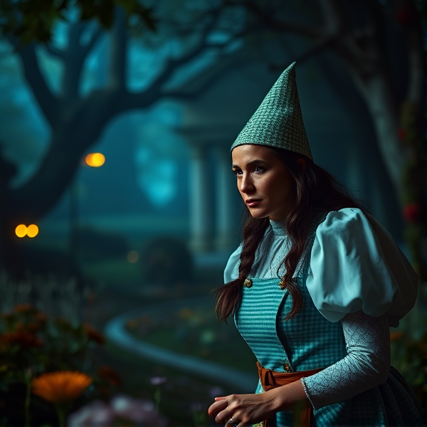 imagine a scene from the 1939 movie THE WIZARD OF OZ. However, it is a 1980s dark fantasy film