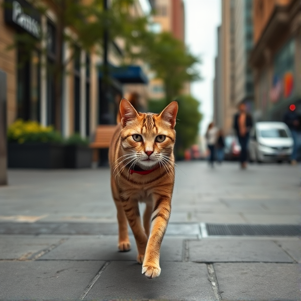 A cat walking a dog on the city