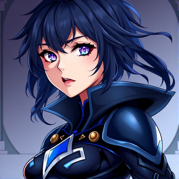 Boku no hero academia comic panels female. She has navy blue hair and purple eyes. She is a hero. She is wearing a black and blue hero costume