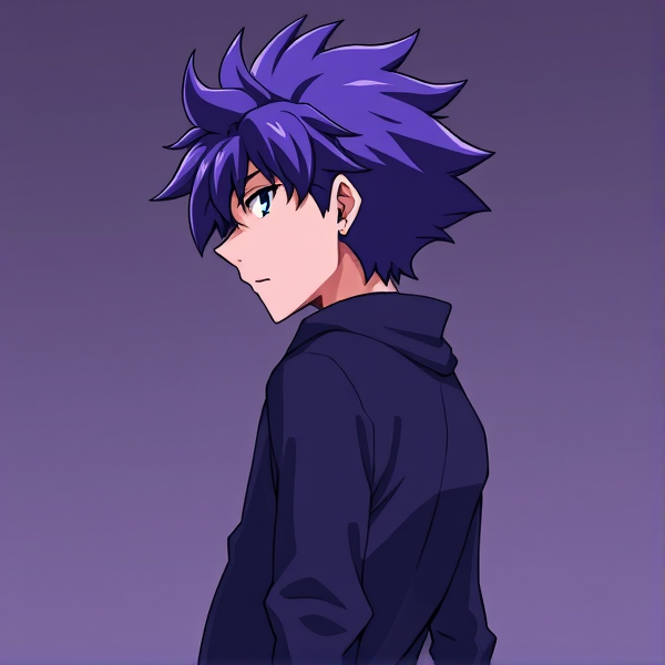 My hero academia oc. Purple fluffy hair. Male. Side view down to waist.
