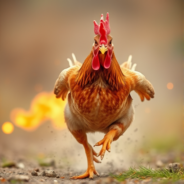 chicken running with explosives