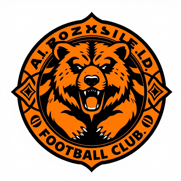 Prompt: Logo de club de football avec un bébé grizzly au centre, des motifs dynamiques et modernes, dominante de couleur orange avec des accents noirs, style emblématique et reconnaissable