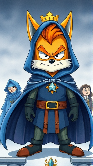Miles 'Tails' Prower, but after the ancient heroic spirit personality within him has taken over his body, with his face now locked in a look of justice and anger, disguised in a big blue hooded cape with the hood keeping his face hidden, calling himself the Chosen One, standing in a mysterious dimension, talking to his Masters.