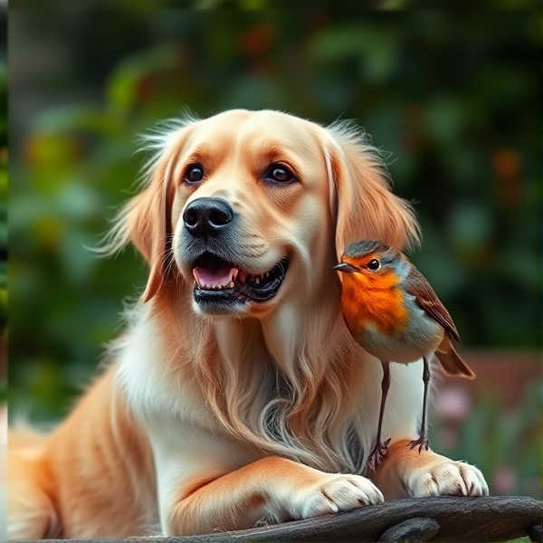 A golden retriever and Robin hybrid