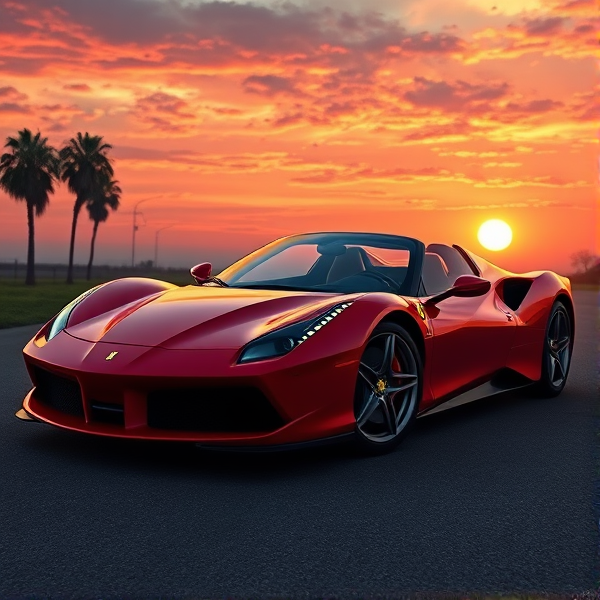 Nice Ferrari with a sunset