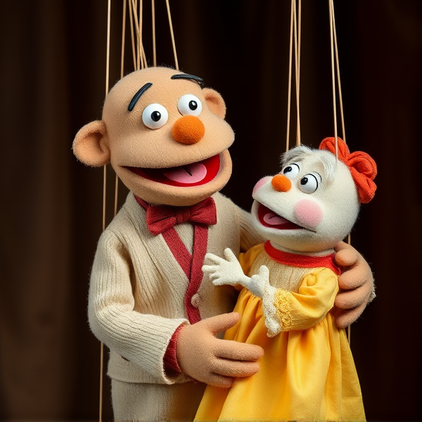 Marionnette qui tient une autre marionnette qui tient une autre marionnette