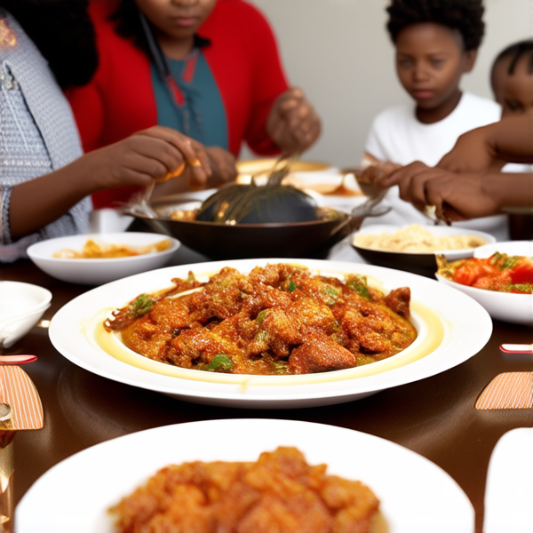 Repas de famille afro-américaine traditionnel, réunis autour d'une grande table avec des plats faits maison typiques