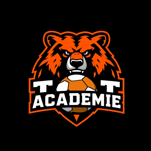 Conception d'un logo sophistiqué pour une académie de football nommée "Tilt Académie". Intégrer de manière élégante et harmonieuse le nom "Tilt Académie" dans un style typographique moderne et énergique. Le logo doit comporter un grizzly stylisé qui symbolise la force et la détermination, entrelacé avec un ballon de football. Utiliser une palette de couleurs dominée par l'orange, complétée par des touches de noir ou blanc pour créer un contraste dynamique. Le design doit refléter un esprit jeune, dynamique et professionnel propre à une équipe sportive en plein essor.