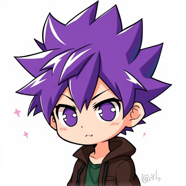 My hero academia oc. Purple spikey hair. Chibi style.