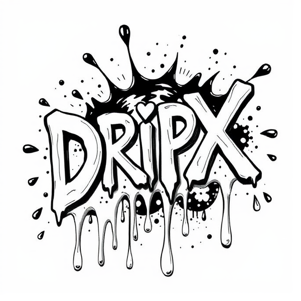 Write a dripX, vibrant and cartoony using black and-white splash