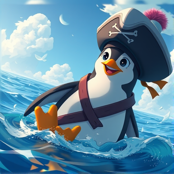 Pingouin pirate sur un bateau dans la mer