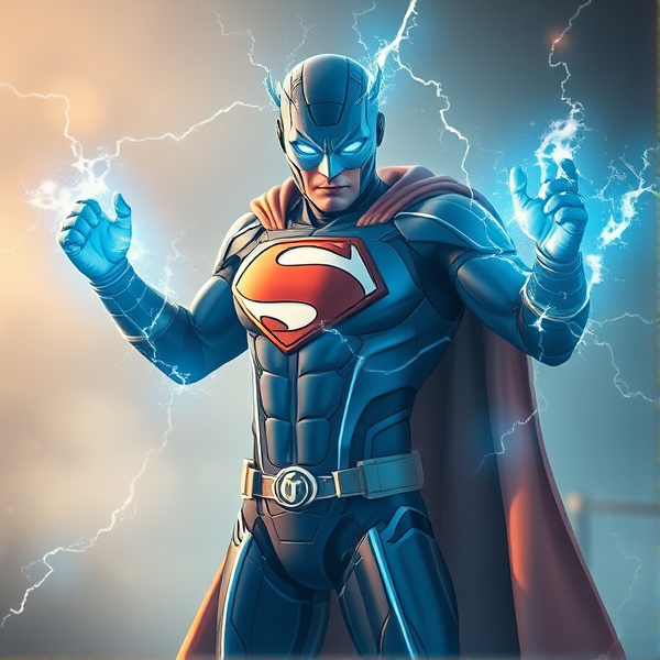 Créer une image d'un super héro avec des pouvoirs électrique