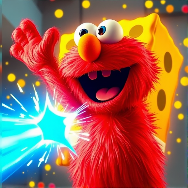 elmo exploding spongebob using blue beam