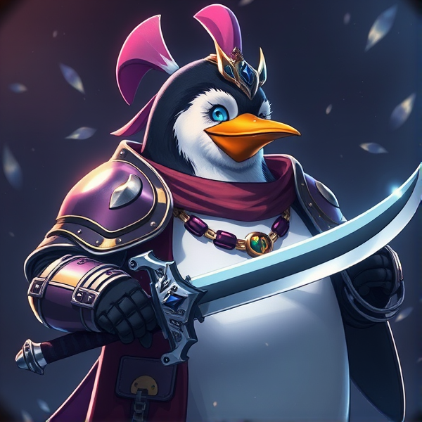 Pingouin en armure avec un épée